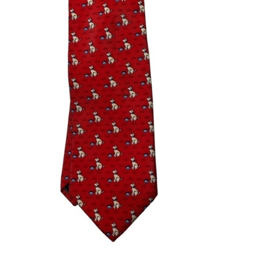 Lord & Taylor red silk tie with dogs and bowls